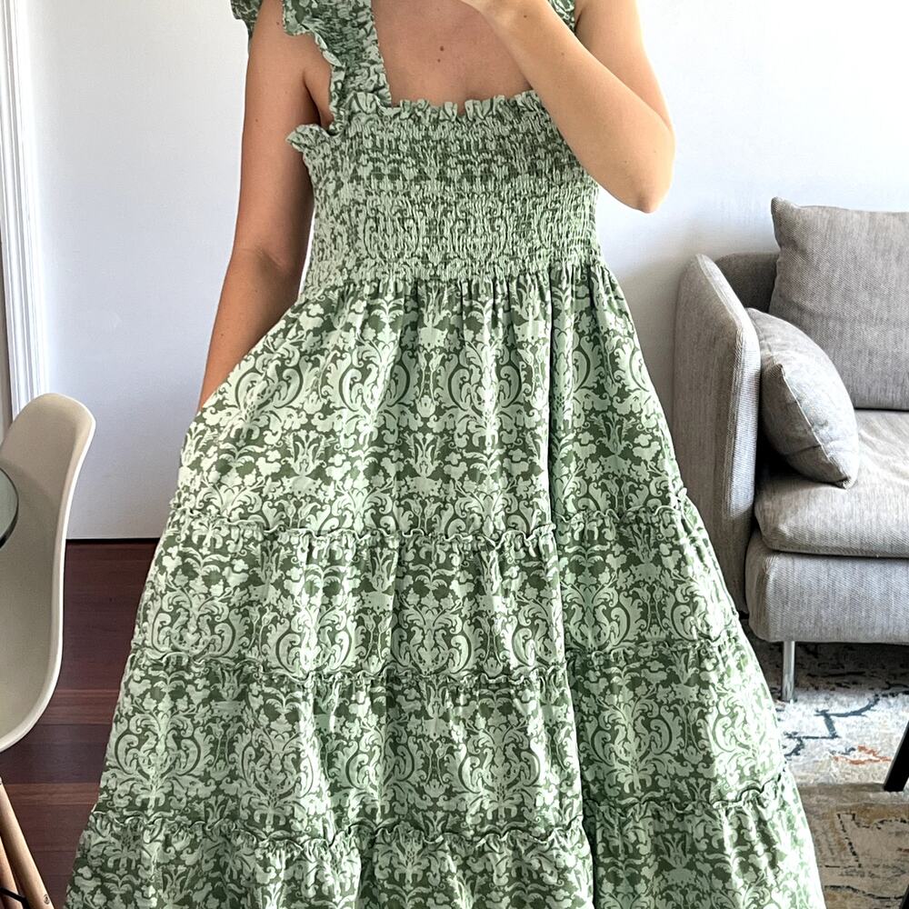Hill House Ellie Nap Midi Dress Green Jacquard size XL New - Picture 4 of 9